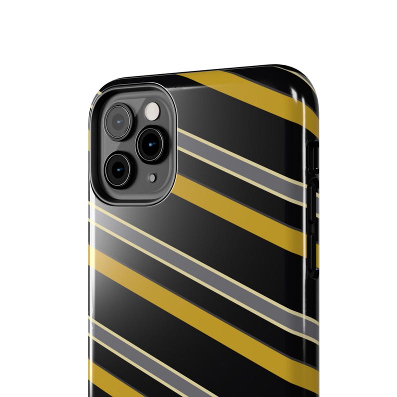 Funda para teléfono con estampado abstracto de rayas de carreras, cubierta geométrica negra y dorada (medianoche y dorado), regalo retro de deportes de motor. imagen 17