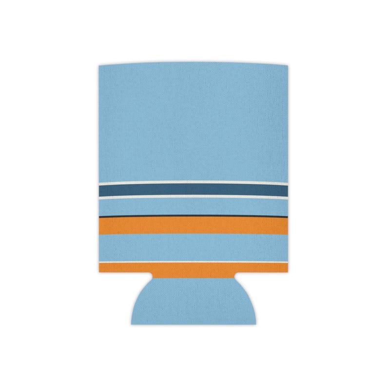 Abstract Racing Stripe Can Cooler, Powder Blue Marigold Geometric Can Insulator (Sarthe ’68), Motorsport Gift image 3