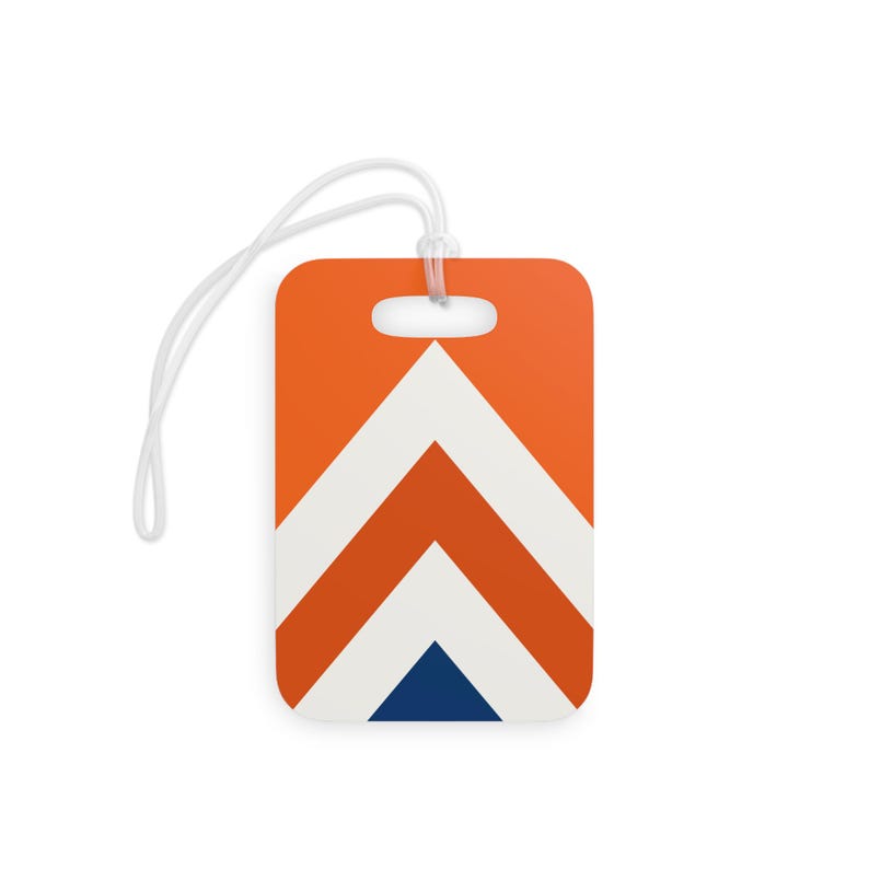 Abstract Racing Stripe Luggage Tag, Orange Deep Blue Geometric Bag Tag (Zandvoort Orange), Travel Gift for Him image 2
