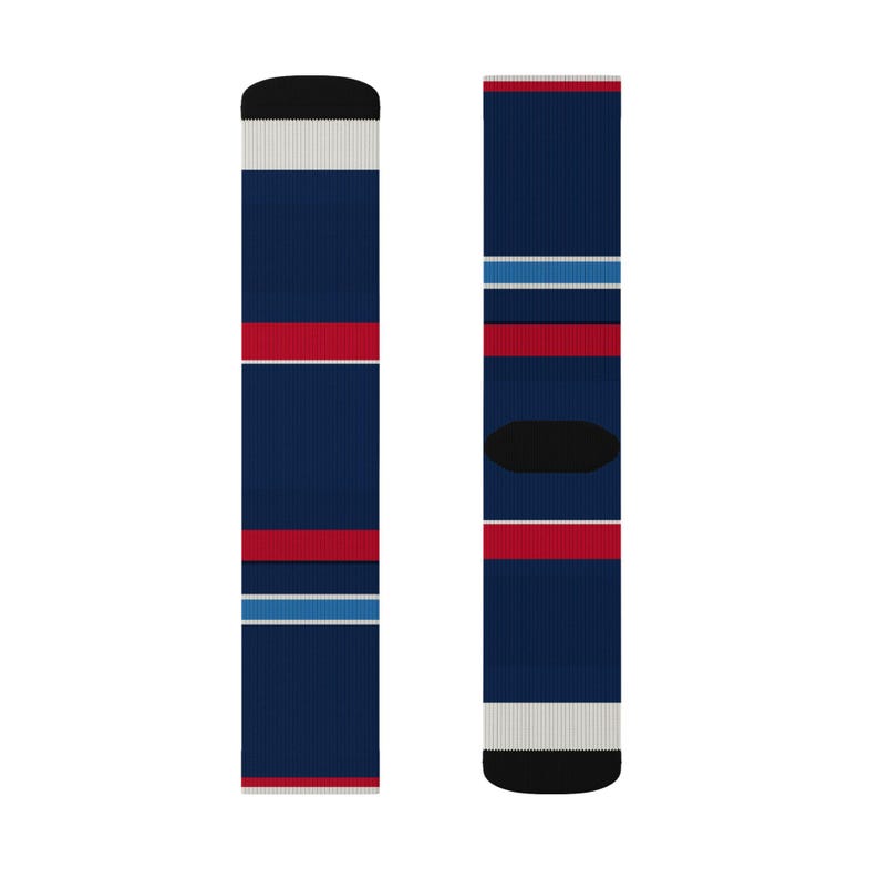 Abstract Racing Stripe Socks, Navy Azure Signal Red Novelty Dress Socks (Riviera Stripe), Motorsport Gift for Him image 4