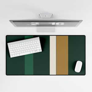 Abstract Racing Stripe Desk Mat, British Racing Green Brass Geometric Desk Pad (Brooklands Green), Gift for Car Lovers image 5