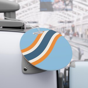 Abstract Racing Stripe Luggage Tag, Powder Blue Marigold Geometric Bag Tag (Sarthe ’68), Travel Gift for Him image 9