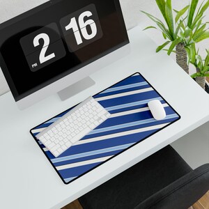 Abstract Racing Stripe Desk Mat, French Racing Blue Bone Geometric Desk Pad (Reims Blue), Gift for Car Lovers image 12