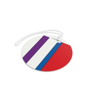 Abstract Racing Stripe Luggage Tag, Light Blue Violet Red Geometric Bag Tag (Bavarian Three), Travel Gift for Him image 8