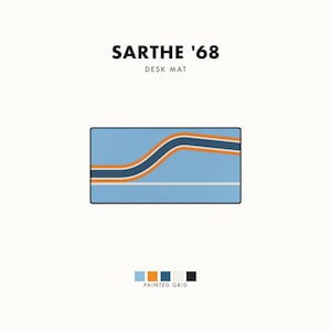 Abstract Racing Stripe Desk Mat, Powder Blue Marigold Geometric Desk Pad (Sarthe ’68), Gift for Car Lovers image 1