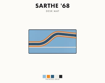 Abstract Racing Stripe Desk Mat, Powder Blue Marigold Geometric Desk Pad (Sarthe ’68), Gift for Car Lovers