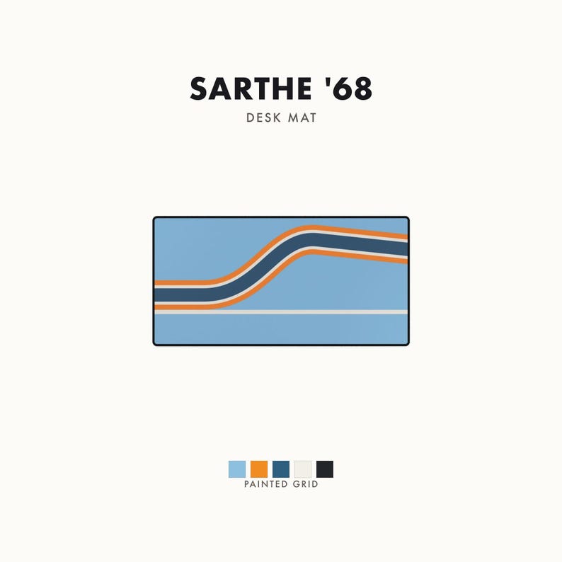 Abstract Racing Stripe Desk Mat, Powder Blue Marigold Geometric Desk Pad (Sarthe ’68), Gift for Car Lovers image 1