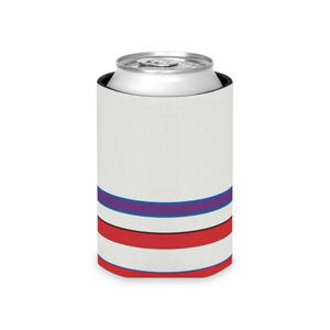 Abstract Racing Stripe Can Cooler, Light Blue Violet Red Geometric Can Insulator (Bavarian Three), Motorsport Gift image 4