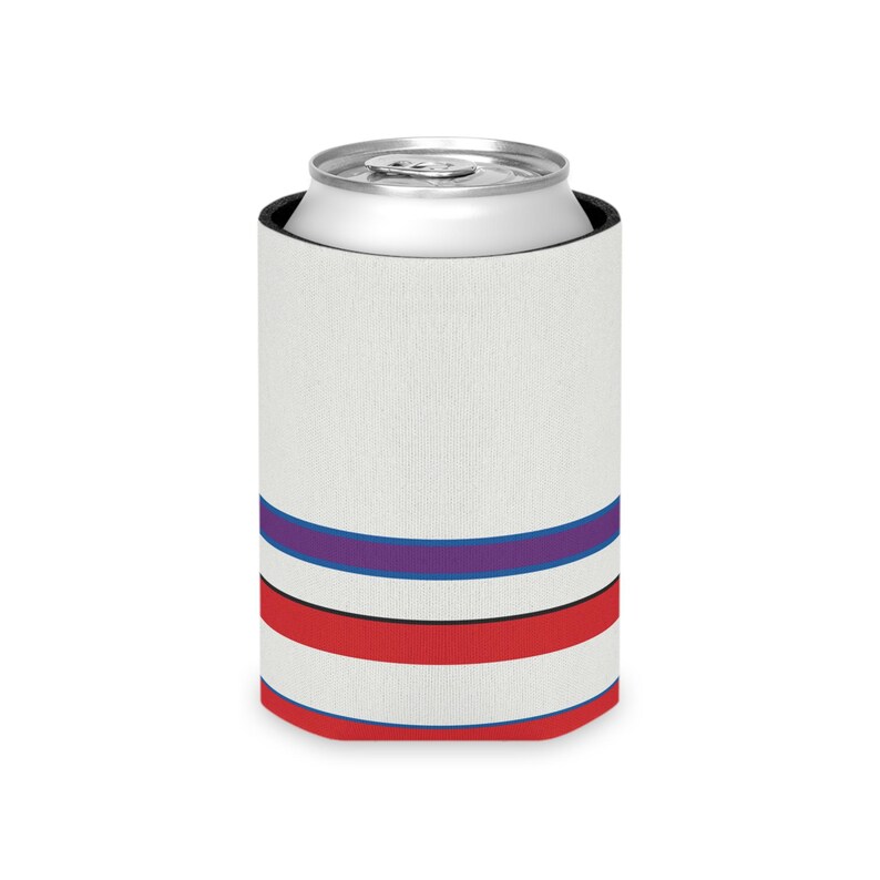 Abstract Racing Stripe Can Cooler, Light Blue Violet Red Geometric Can Insulator (Bavarian Three), Motorsport Gift image 4