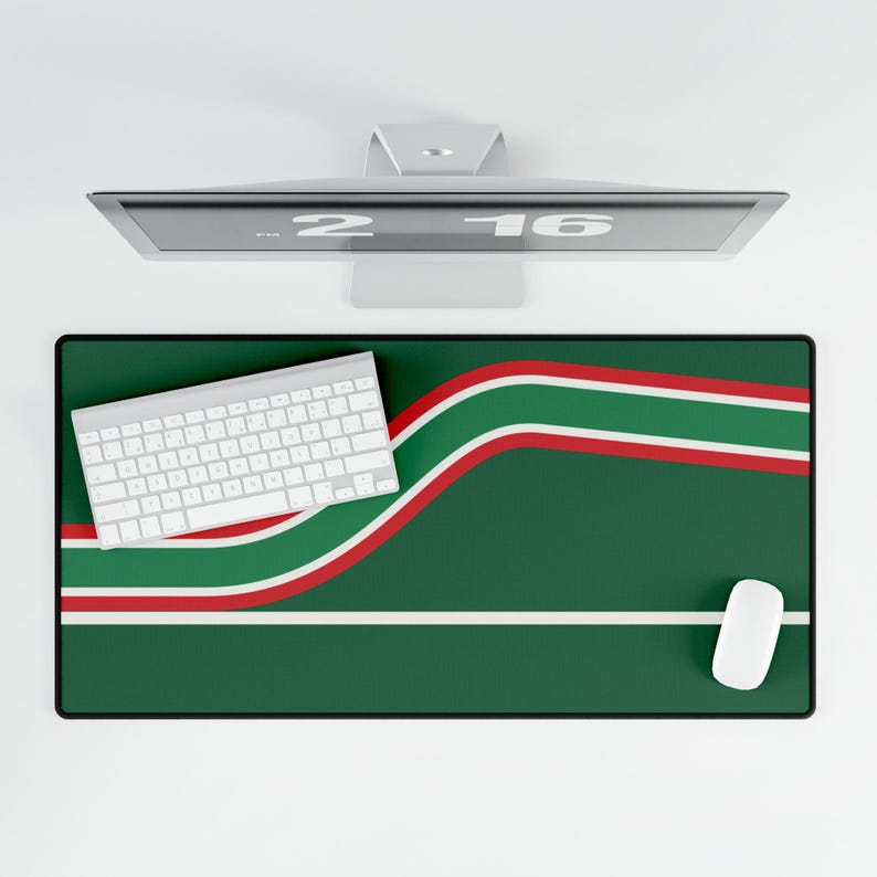 Abstract Racing Stripe Desk Mat, Green White Red Geometric Desk Pad (Bathurst Green), Gift for Car Lovers image 5