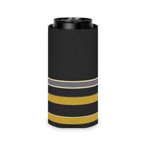 Abstract Racing Stripe Can Cooler, Black Gold Geometric Can Insulator (Midnight and Gold), Motorsport Gift image 8