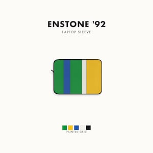 Abstract Racing Stripe Laptop Sleeve, Green Yellow Blue Geometric Laptop Case (Enstone ’92), Gift for Car Lovers