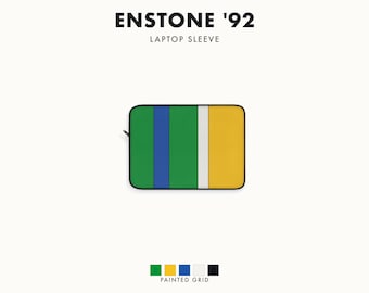 Abstract Racing Stripe Laptop Sleeve, Green Yellow Blue Geometric Laptop Case (Enstone ’92), Gift for Car Lovers