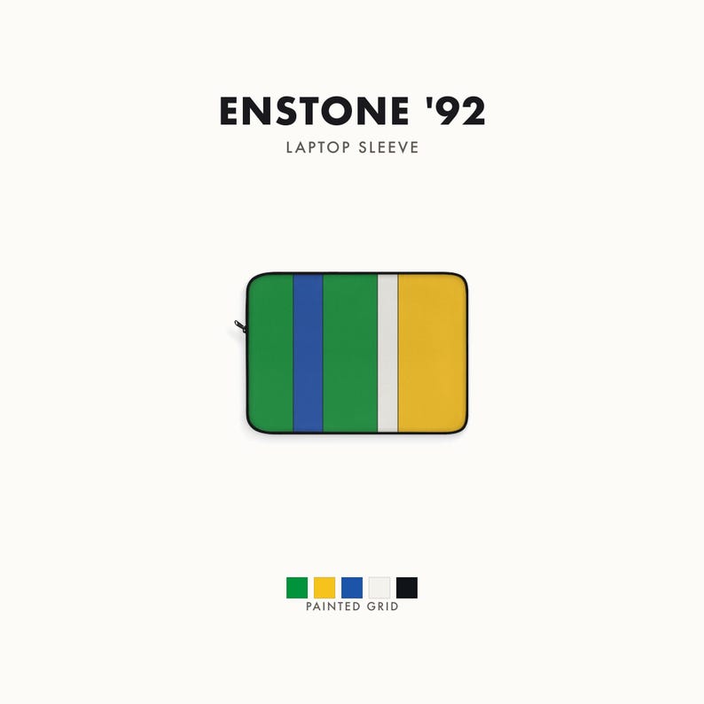 Abstract Racing Stripe Laptop Sleeve, Green Yellow Blue Geometric Laptop Case (Enstone ’92), Gift for Car Lovers