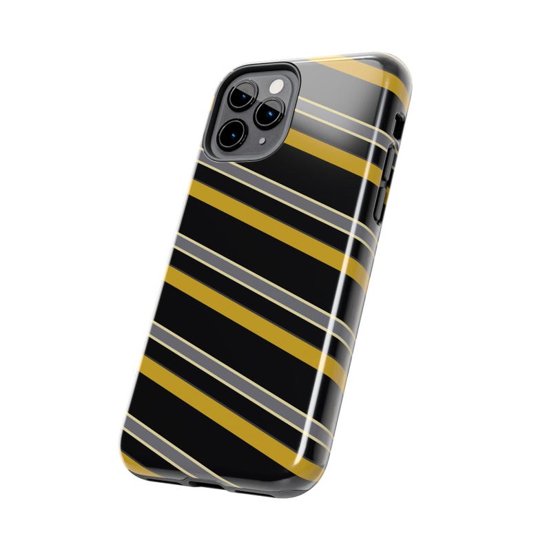 Funda para teléfono con estampado abstracto de rayas de carreras, cubierta geométrica negra y dorada (medianoche y dorado), regalo retro de deportes de motor. imagen 10