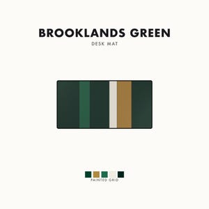 Abstract Racing Stripe Desk Mat, British Racing Green Brass Geometric Desk Pad (Brooklands Green), Gift for Car Lovers image 1