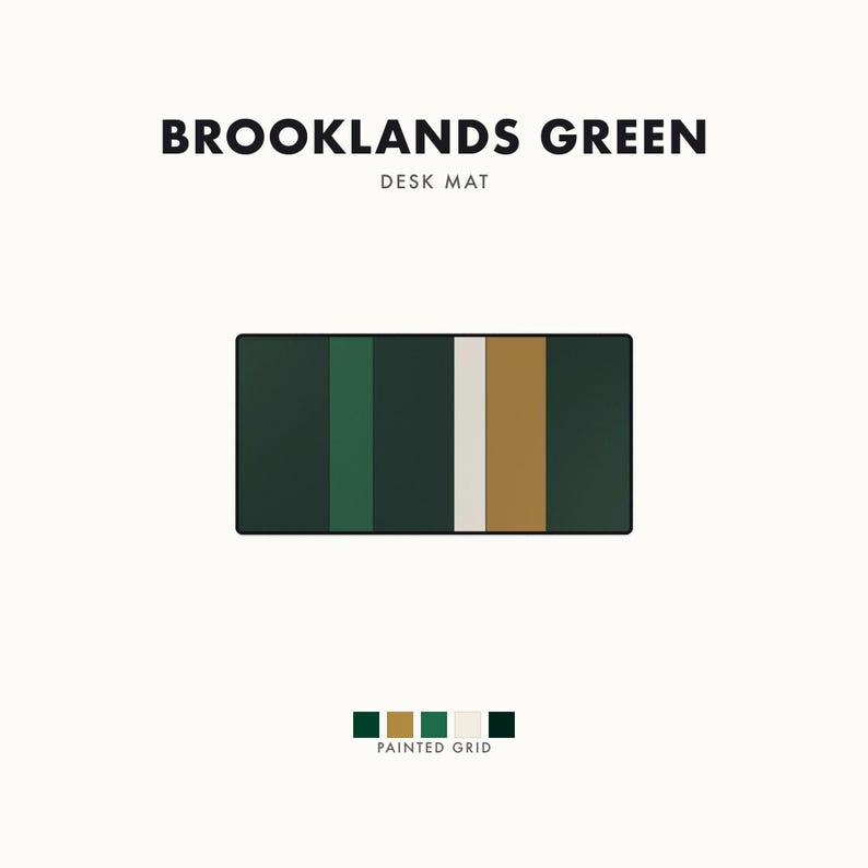 Abstract Racing Stripe Desk Mat, British Racing Green Brass Geometric Desk Pad (Brooklands Green), Gift for Car Lovers image 1