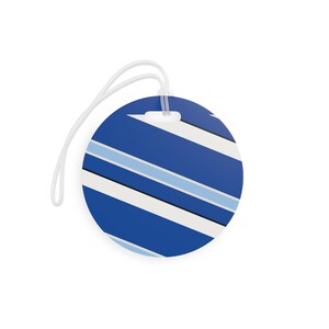 Abstract Racing Stripe Luggage Tag, French Racing Blue Bone Geometric Bag Tag (Reims Blue), Travel Gift for Him image 6