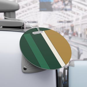 Abstract Racing Stripe Luggage Tag, British Racing Green Brass Geometric Bag Tag (Brooklands Green), Travel Gift for Him image 9