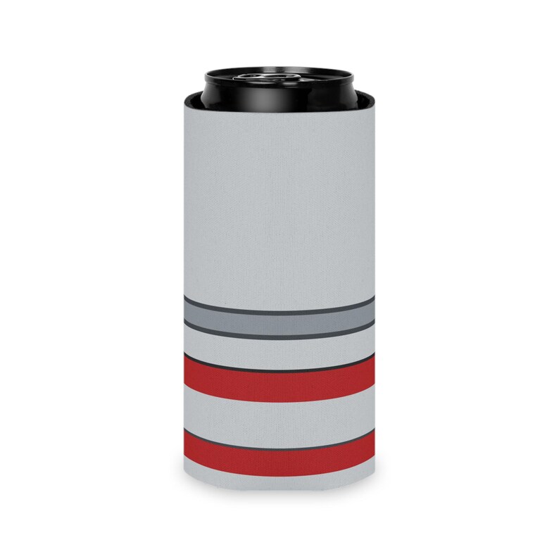 Abstract Racing Stripe Can Cooler, Silver Racing Red Geometric Can Insulator (Avus Silver), Motorsport Gift image 9