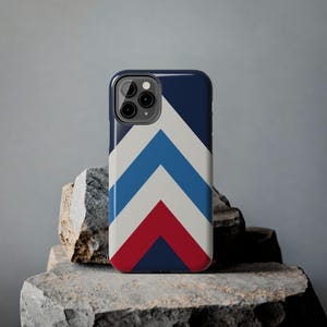 Abstract Racing Stripe Phone Case, Navy Azure Signal Red Geometric Cover (Riviera Stripe), Retro Motorsport Gift image 12