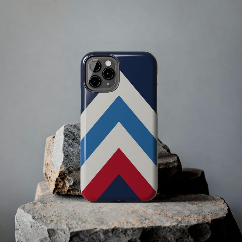 Abstract Racing Stripe Phone Case, Navy Azure Signal Red Geometric Cover (Riviera Stripe), Retro Motorsport Gift image 12