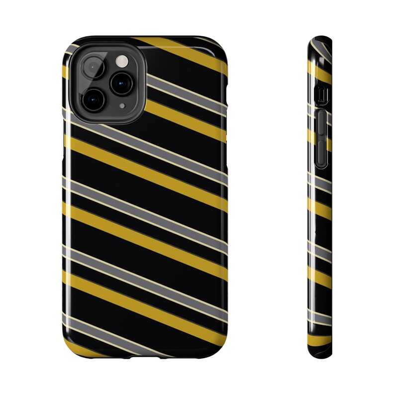 Funda para teléfono con estampado abstracto de rayas de carreras, cubierta geométrica negra y dorada (medianoche y dorado), regalo retro de deportes de motor. imagen 8