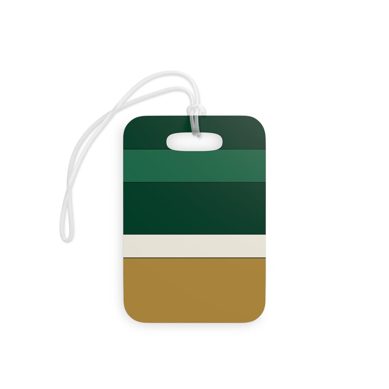 Abstract Racing Stripe Luggage Tag, British Racing Green Brass Geometric Bag Tag (Brooklands Green), Travel Gift for Him image 2