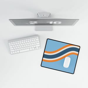Abstract Racing Stripe Desk Mat, Powder Blue Marigold Geometric Desk Pad (Sarthe ’68), Gift for Car Lovers image 9