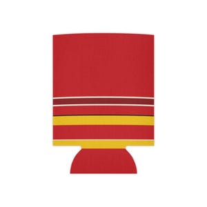 Dosenkühler mit abstraktem Rennstreifenmuster, rot-gelber geometrischer Dosenisolator (Modena-Rot), Motorsport-Geschenk Bild 2