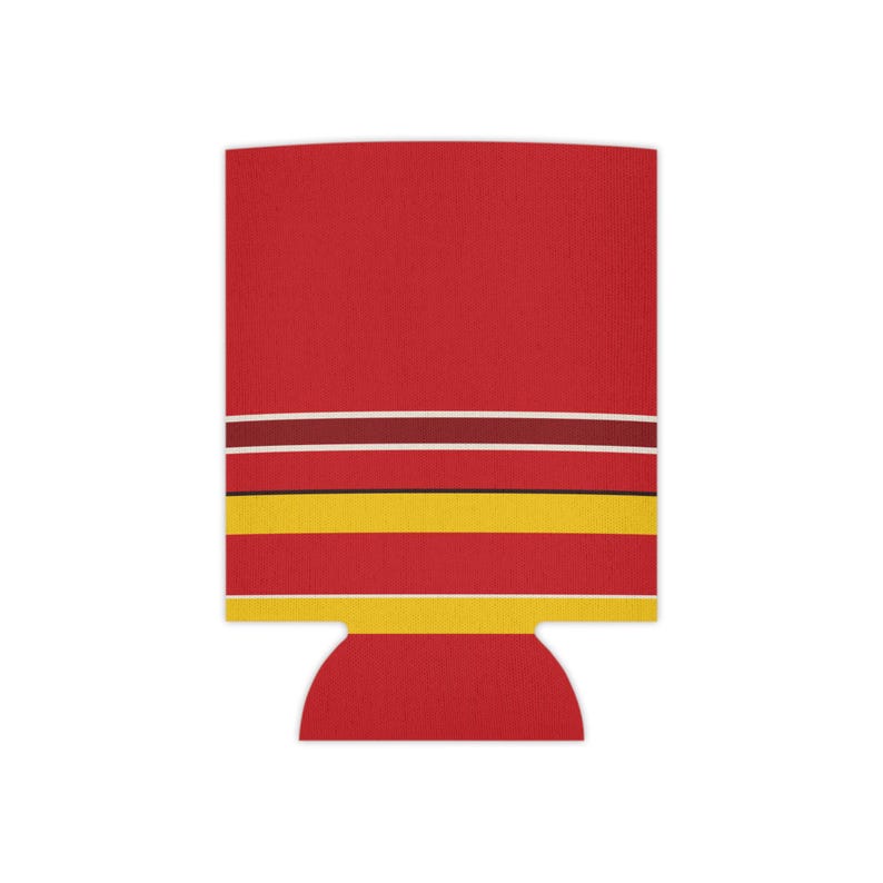 Dosenkühler mit abstraktem Rennstreifenmuster, rot-gelber geometrischer Dosenisolator (Modena-Rot), Motorsport-Geschenk Bild 2