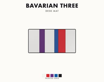 Abstracte bureauonderlegger met racestrepen, lichtblauw, violet en rood geometrische bureauonderlegger (Bavarian Three), cadeau voor autoliefhebbers