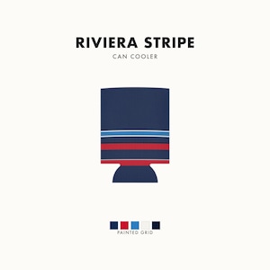 Abstract Racing Stripe Can Cooler, Navy Azure Signal Red Geometric Can Insulator (Riviera Stripe), Motorsport Gift