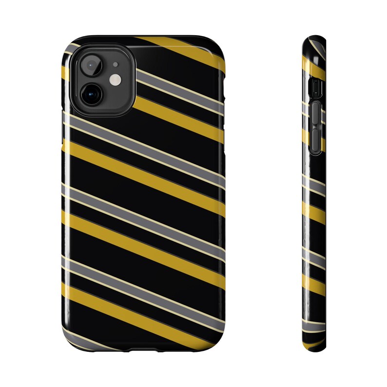 Funda para teléfono con estampado abstracto de rayas de carreras, cubierta geométrica negra y dorada (medianoche y dorado), regalo retro de deportes de motor. imagen 2