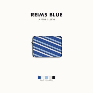 Abstract Racing Stripe Laptop Sleeve, French Racing Blue Bone Geometric Laptop Case (Reims Blue), Gift for Car Lovers image 1