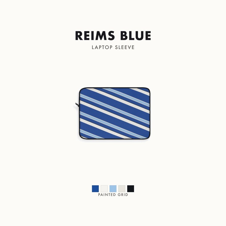 Abstract Racing Stripe Laptop Sleeve, French Racing Blue Bone Geometric Laptop Case (Reims Blue), Gift for Car Lovers image 1