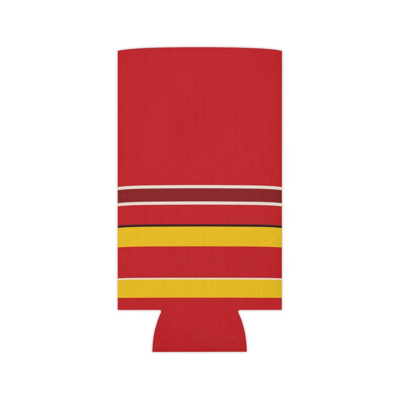 Dosenkühler mit abstraktem Rennstreifenmuster, rot-gelber geometrischer Dosenisolator (Modena-Rot), Motorsport-Geschenk Bild 6