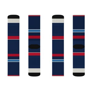 Abstract Racing Stripe Socks, Navy Azure Signal Red Novelty Dress Socks (Riviera Stripe), Motorsport Gift for Him image 3