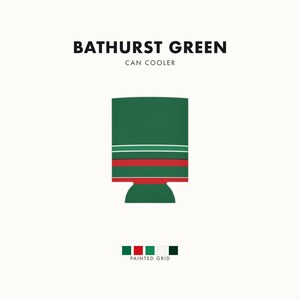Refroidisseur de canette à rayures de course abstraites, isotherme géométrique vert, blanc et rouge (vert Bathurst), cadeau pour passionnés de sport automobile image 1