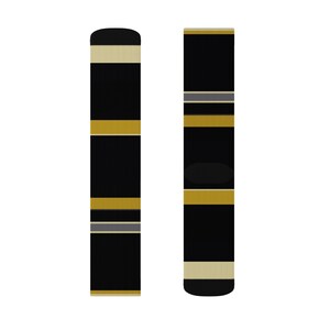 Abstrakta racingrandiga strumpor, svartguldiga klänningsstrumpor (midnatt och guld), motorsportpresent till honom bild 9