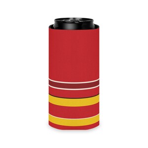 Dosenkühler mit abstraktem Rennstreifenmuster, rot-gelber geometrischer Dosenisolator (Modena-Rot), Motorsport-Geschenk Bild 9