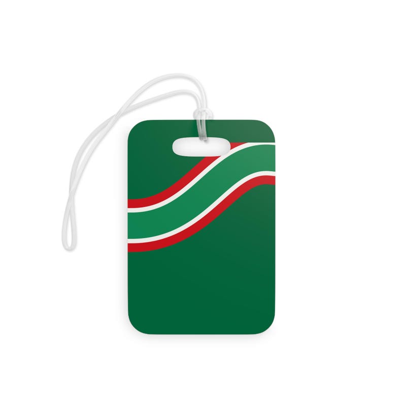 Abstract Racing Stripe Luggage Tag, Green White Red Geometric Bag Tag (Bathurst Green), Travel Gift for Him image 2