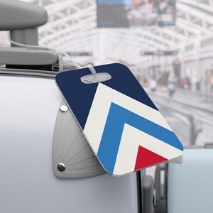 Abstract Racing Stripe Luggage Tag, Navy Azure Signal Red Geometric Bag Tag (Riviera Stripe), Travel Gift for Him Bild 5
