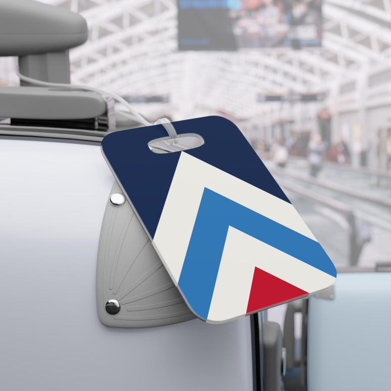 Abstract Racing Stripe Luggage Tag, Navy Azure Signal Red Geometric Bag Tag (Riviera Stripe), Travel Gift for Him Bild 5