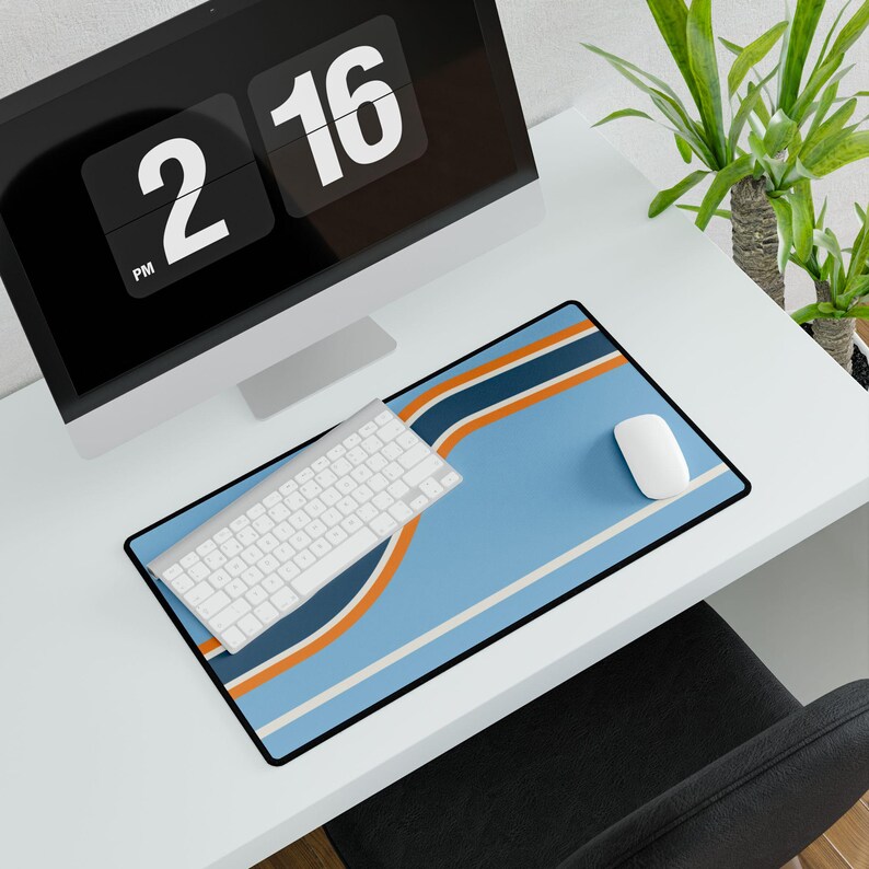 Abstract Racing Stripe Desk Mat, Powder Blue Marigold Geometric Desk Pad (Sarthe ’68), Gift for Car Lovers image 12