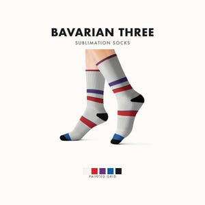 Abstract Racing Stripe Socks, Light Blue Violet Red Novelty Dress Socks (Bavarian Three), Motorsport Gift for Him image 1