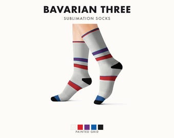 Abstracte racestrepen sokken, lichtblauwe, violette en rode novelty sokken (Bavarian Three), motorsport cadeau voor hem