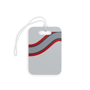 Abstract Racing Stripe Luggage Tag, Silver Racing Red Geometric Bag Tag (Avus Silver), Travel Gift for Him image 2