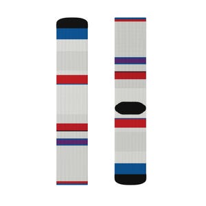Abstract Racing Stripe Socks, Light Blue Violet Red Novelty Dress Socks (Bavarian Three), Motorsport Gift for Him image 8