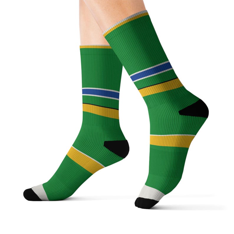 Abstract Racing Stripe Socks, Green Yellow Blue Novelty Dress Socks (Enstone ’92), Motorsport Gift for Him image 2